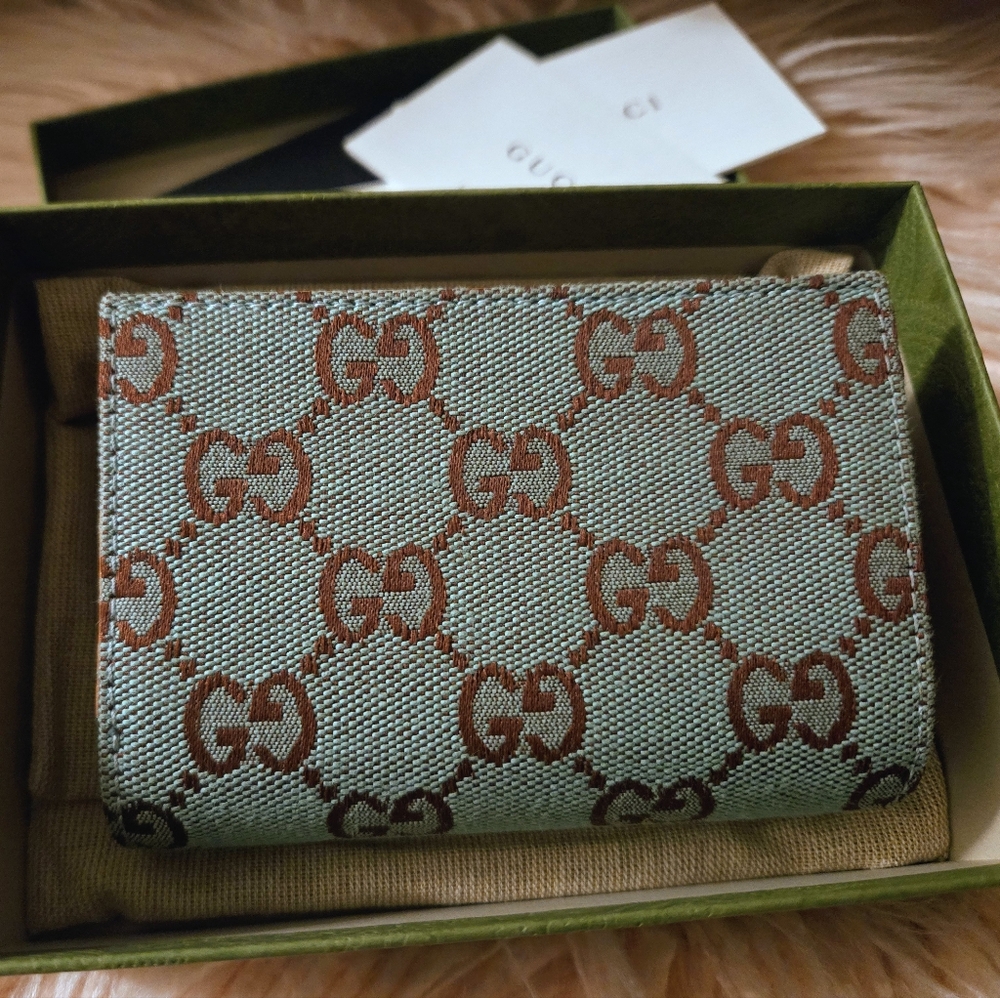 Gucci Brown Leather And GG Supreme Canvas Wallet with Coin Pocket - Picture 7 of 11